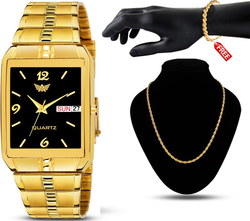 ABREXO Abx9151 BK GD Black Gold Day Date Functioning Watch With New Design RASA Chain Bracelet Gold Special Combo Pack For Boys Analog Watch For Men Buy ABREXO Abx9151 BK