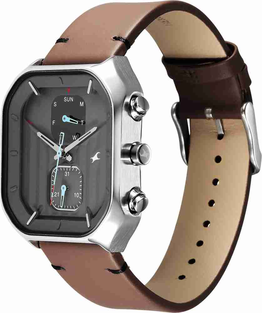 Fastrack Fleek Quartz Multifunction Grey Dial Leather Strap Analog 