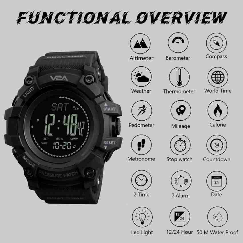 V2A Digital Watch For Men Buy V2A Digital Watch For Men Altimeter Barometer Compass Temperature Weather Pedometer Military Online at Best Prices in India Flipkart