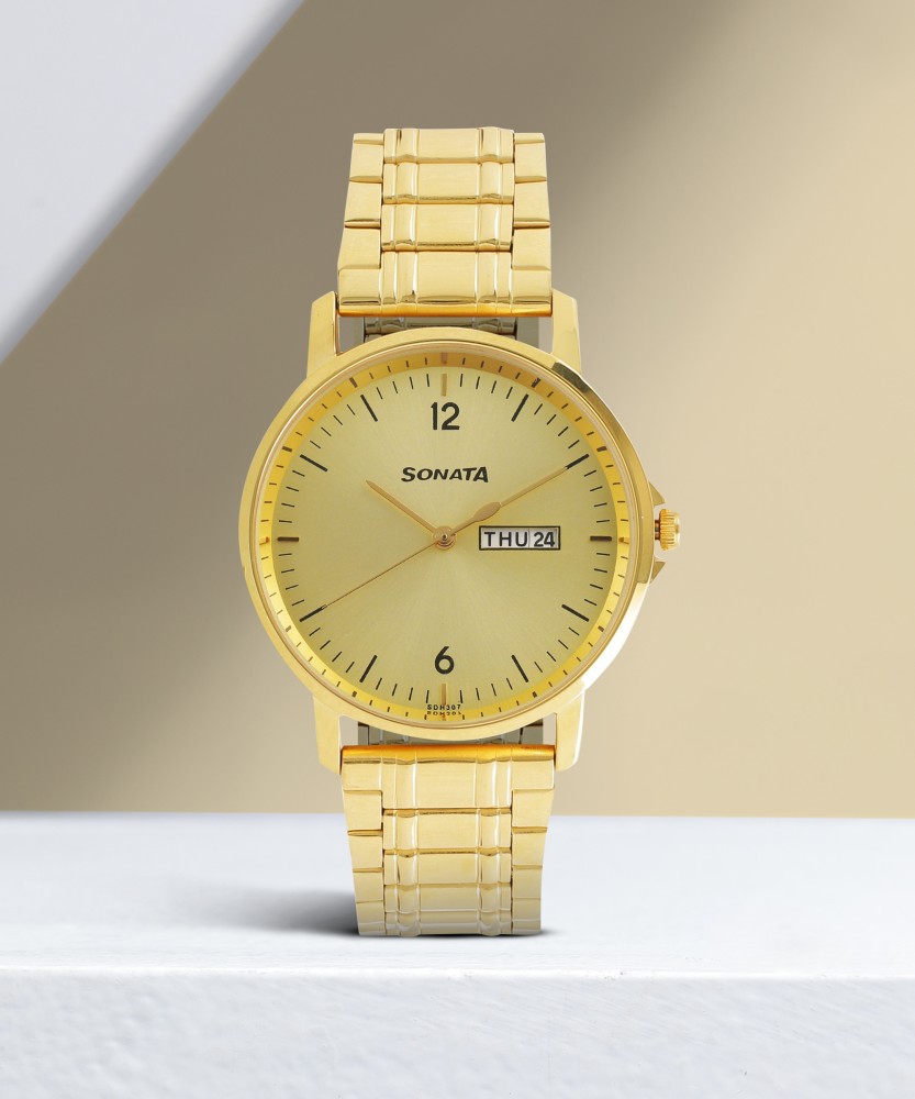 Sonata golden outlet watch for men