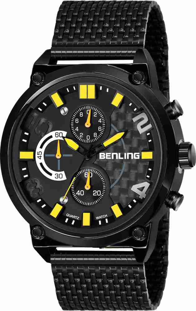 Benling BL 1009 BLK RED MESH Basic Chronograph Watch for Boys Men Casual Formal Sports Purpose Black Red Dial Black Milanese Mesh Band Chronograph Series with Milanese Mesh Band Analog Watch For Men