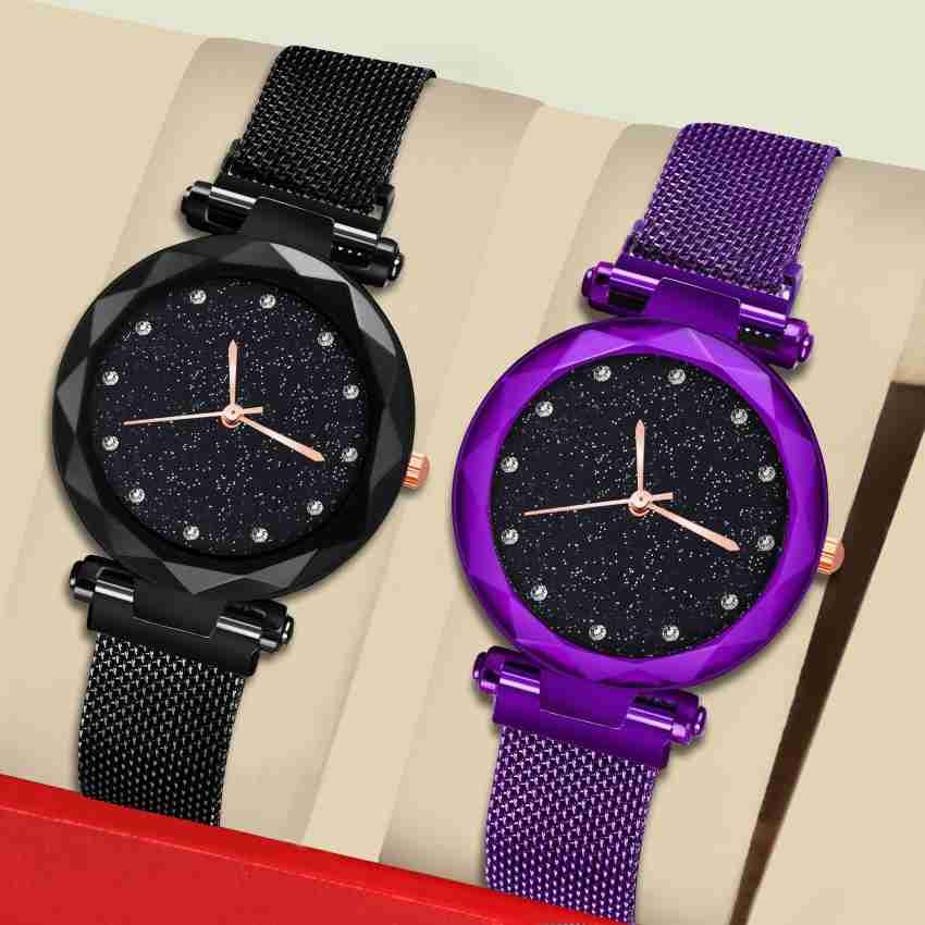 Onshhm New Combo Of Purple and Black color Magnet watch for