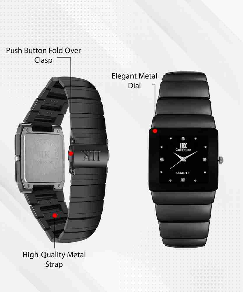 IIK Collection IIK-052M Men Watches Black Studded Square Dial Metal  Bracelet Chain & Push Button Lock Analog Watch - For Men - Buy IIK  Collection IIK-052M Men Watches Black Studded Square Dial