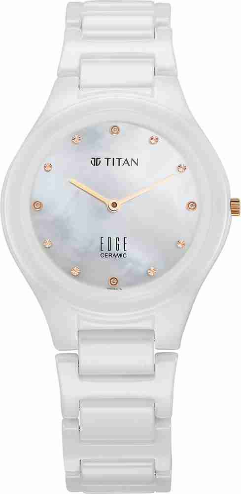 Titan Edge Ceramic Quartz in Arctic White with Diamonds and Rich Mother Of Pearl Dial Analog Watch For Women Buy Titan Edge Ceramic Quartz in Arctic White with Diamonds and