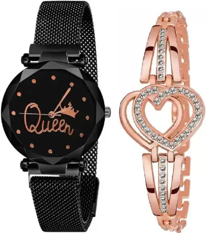 QALIBA latest watches trending 2023 girls Gold Heart Shape Bracelet Round Dial Elegant Classic Combo Set Analog Watch For Girls Buy QALIBA latest watches trending 2023 girls Gold Heart Shape