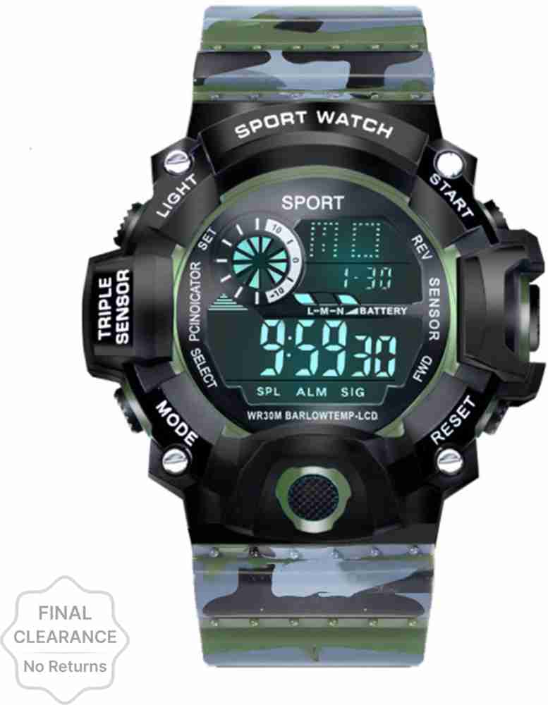 Trex S Shock Green Army Semi Water Shock Resistance Popular Branded Alarm Digital Watch For Boys