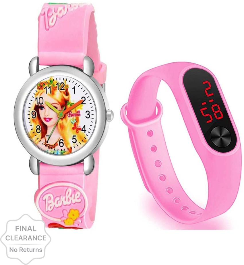 Next INN Digital Girls Pink Glowing Frozen Barbie Watch Pink Band Combo For Girls Analog Digital Watch For Girls