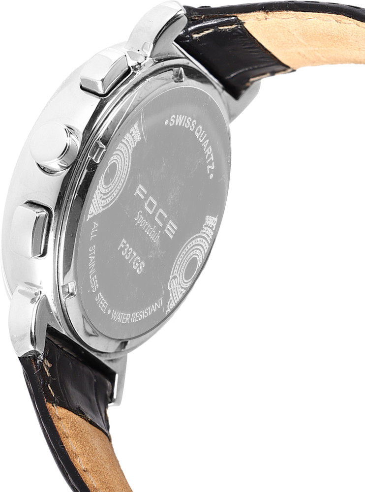 Foce F337GS Black FOCE Chronograph Black Dial Leather Strap Watch