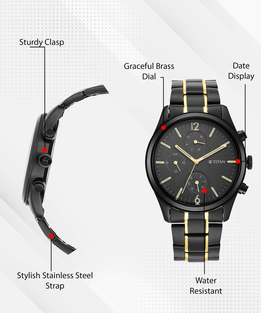 Workwear watch with black dial & black metal strap 2025