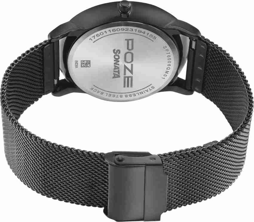 Sonata black sale stainless steel watch