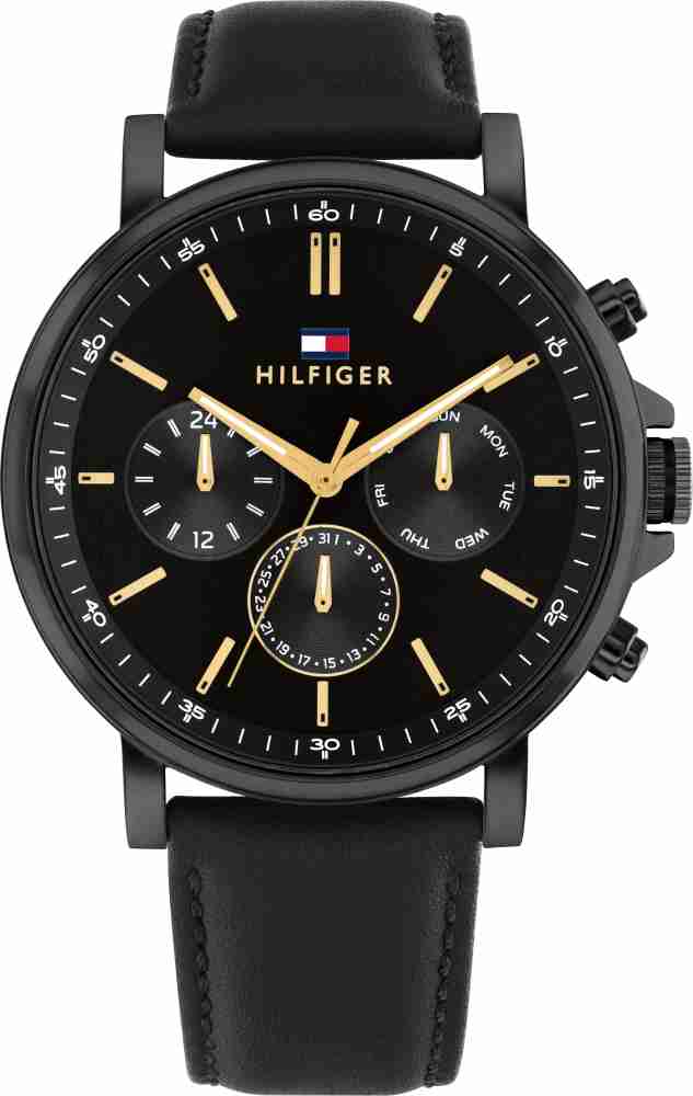 TOMMY HILFIGER Men s Multifuction Stainless Steel Black Leather Strap Watch Analog Watch For Men Buy TOMMY HILFIGER Men s Multifuction Stainless Steel Black Leather Strap Watch Analog Watch