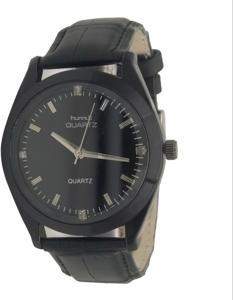 Men's analog sales black leather watch