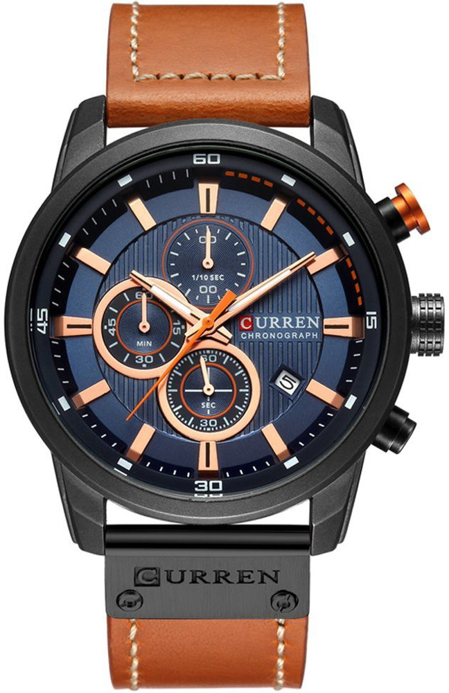 Curren Analogue Men s Watch Blue Dial Brown Colored Strap Analog