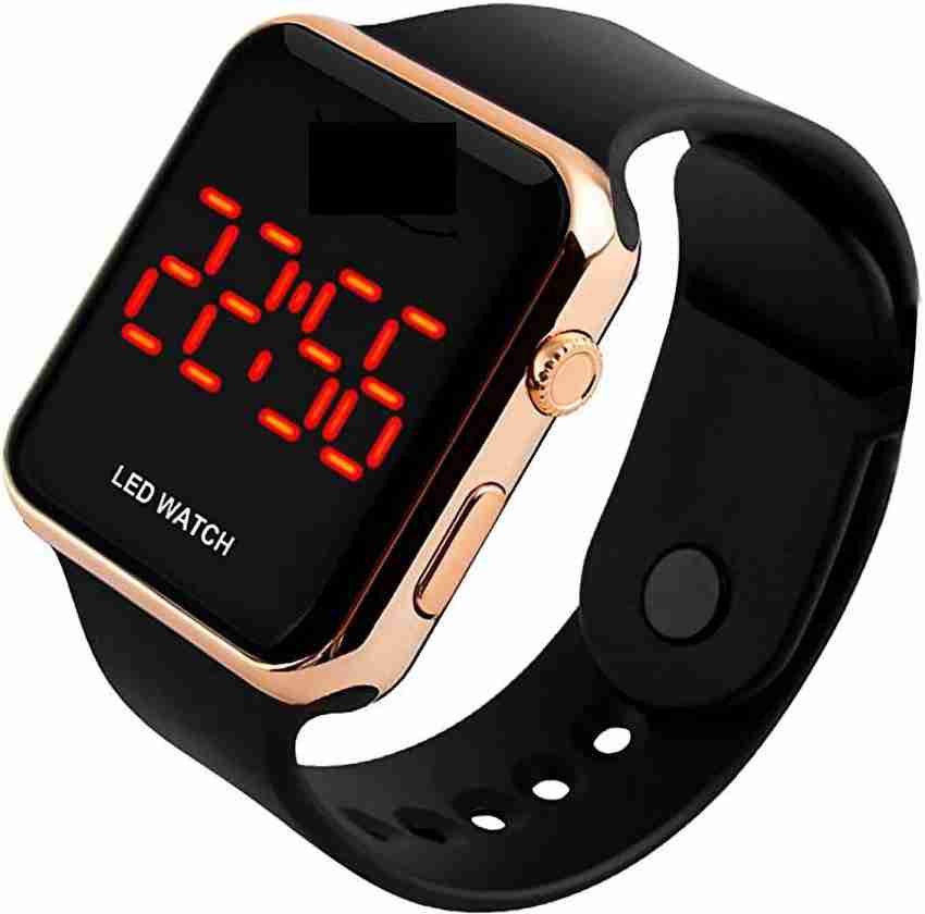 New square mirror face silicone band digital watch red deals led