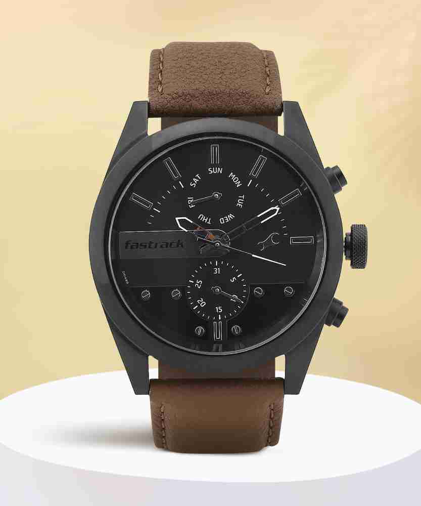 All nighters black dial leather strap watch sale