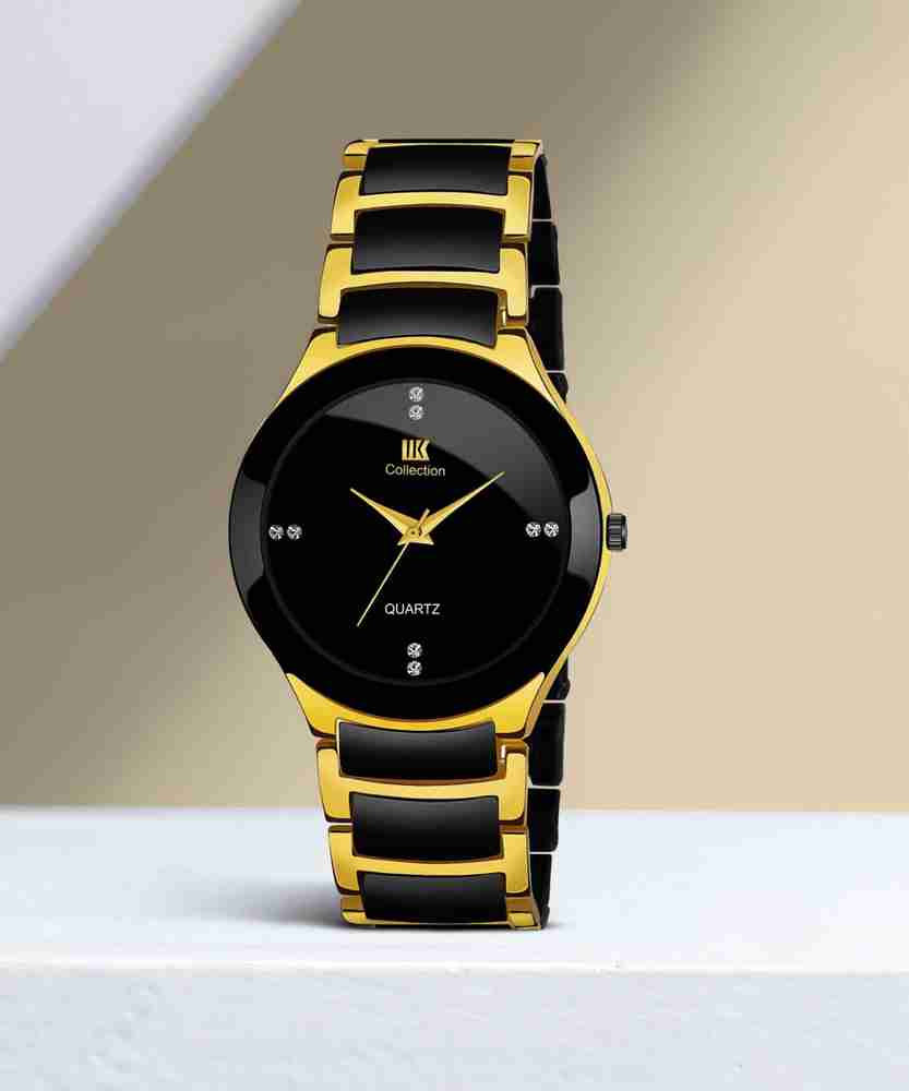IIK Collection Watch for Men Black Studded Dial with Black and Golden Bracelet Strap Boys Analog Watch For Men Buy IIK Collection Watch for Men Black Studded Dial with Black and Golden Bracelet Strap ...