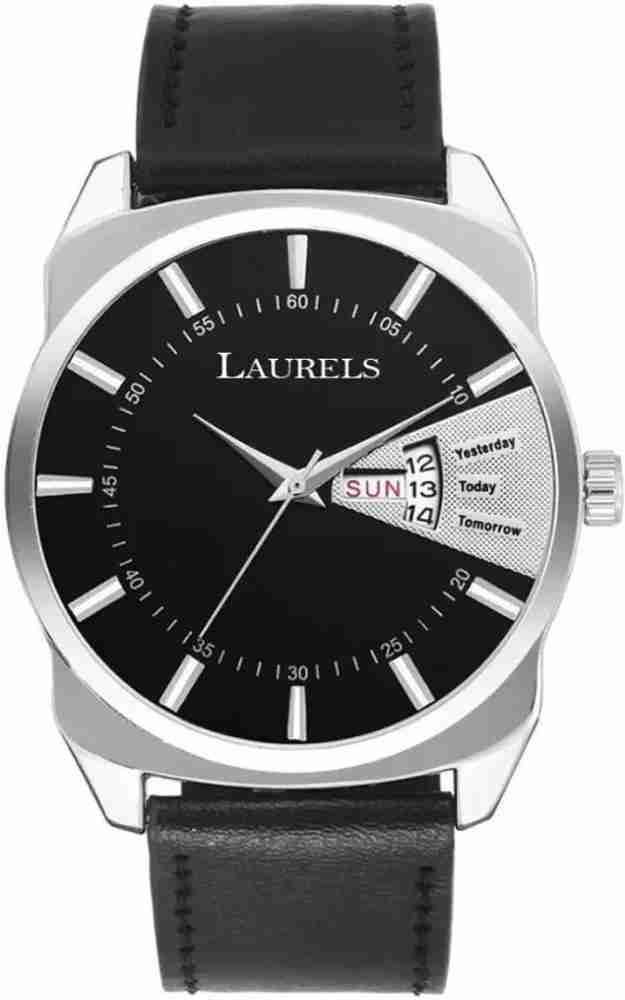 LAURELS Men s Black Leather Formal Watch Men s Black Leather