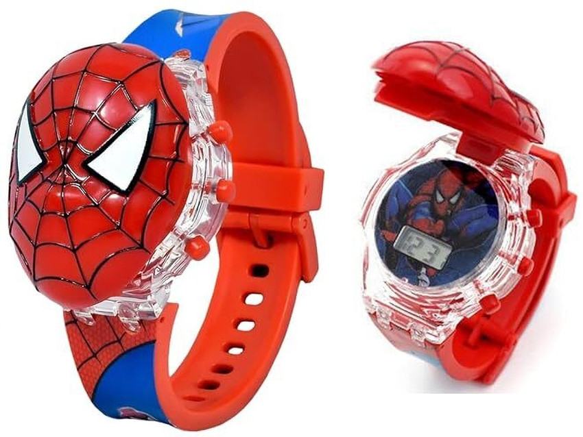 MKHUB Waterproof Smart LED Disco Watch for Kids Ages 2 15 Durable and Stylish 3D Spider Man Digital Glowing Watch for kids with Music Light and Sound Digital Watch For Boys