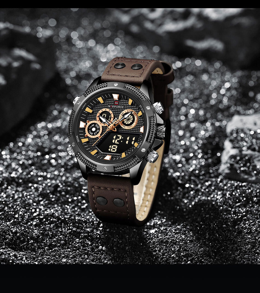 Men's digital watch with leather strap sale
