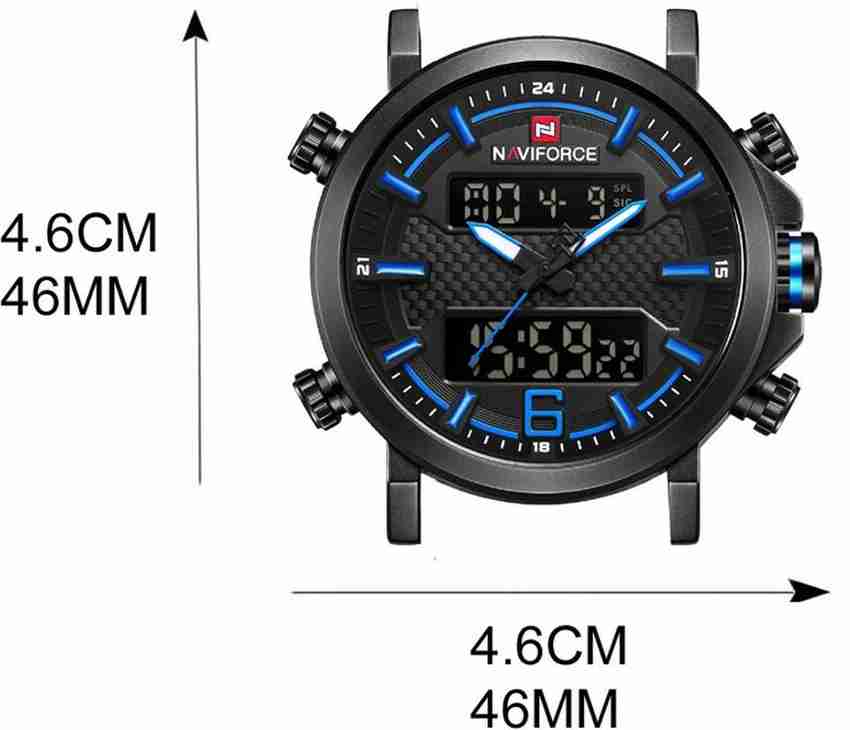 NAVIFORCE Blue Leather Strap 9135 Analog Digital Watch For Men