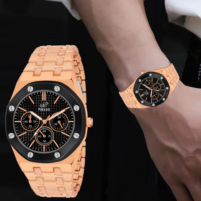 PIRASO NK HUB LOT COPPER MEN New Look Black Dial And Copper Chain