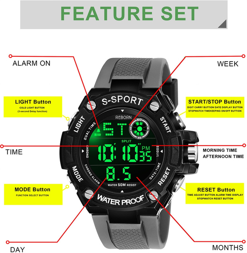 Digital watch with hot sale date and time