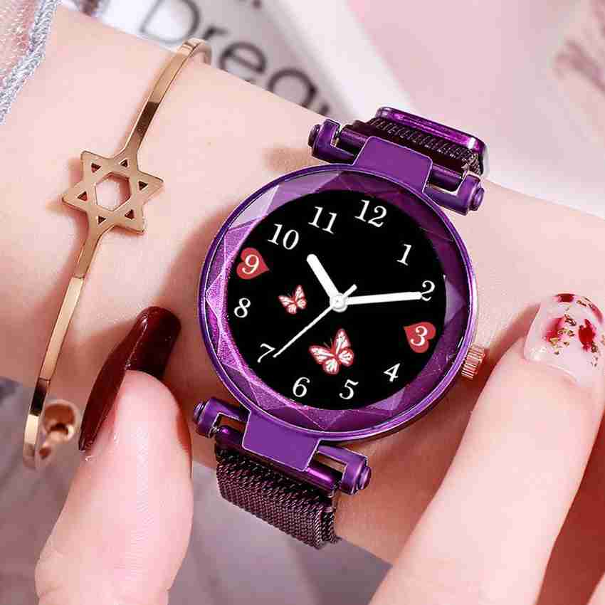 Marclex New Combo Rosegold and Purple color Butterfly Magnet watch for Women s and girls Analog Watch For Women Buy Marclex New Combo Rosegold and Purple color Butterfly Magnet watch for Women s and g...