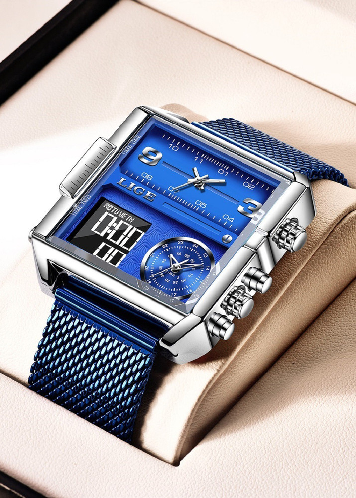 OVERFLY Blue Dual Time Chronograph Luxury Sports LIGE Blue Dual