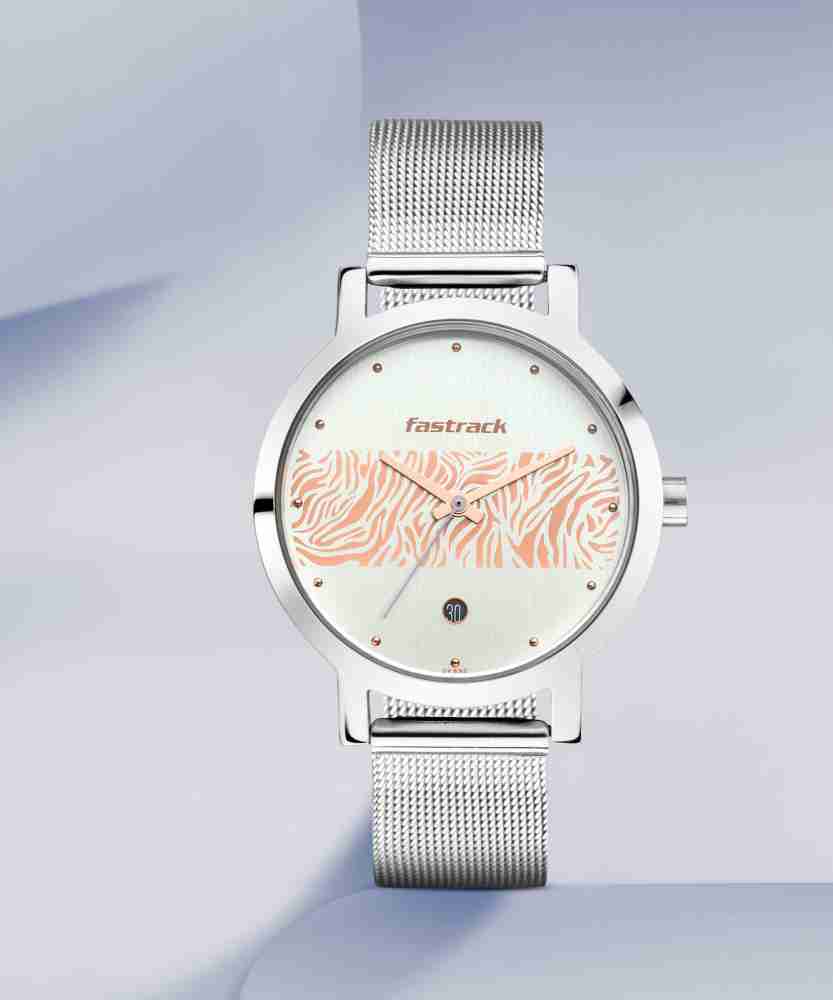 Buy Online Fastrack Bare Basics Round Rose Gold Dial Silver Metal