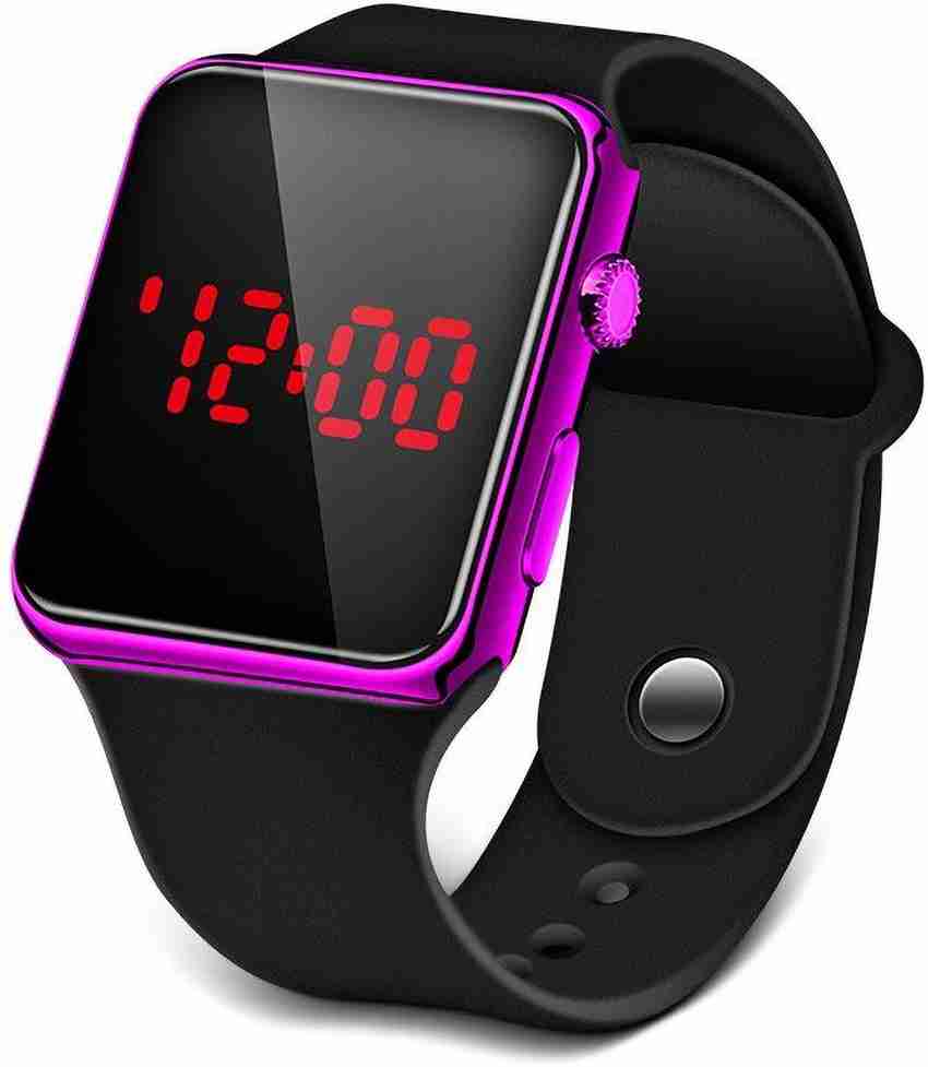 New square mirror face silicone band digital watch red led clearance
