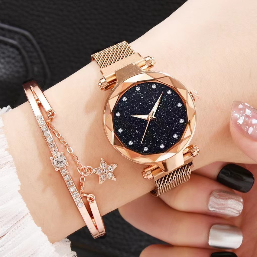 Wrist watch with magnetic band top