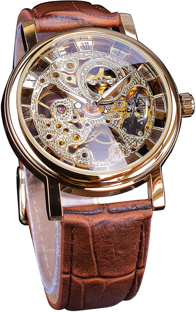 RCeles Skeleton Gold Automatic Self Winding Wrist Watch See Through Glass Back No Battery Analog Watch For Men Buy RCeles Skeleton Gold Automatic Self Winding Wrist Watch See Through Glass