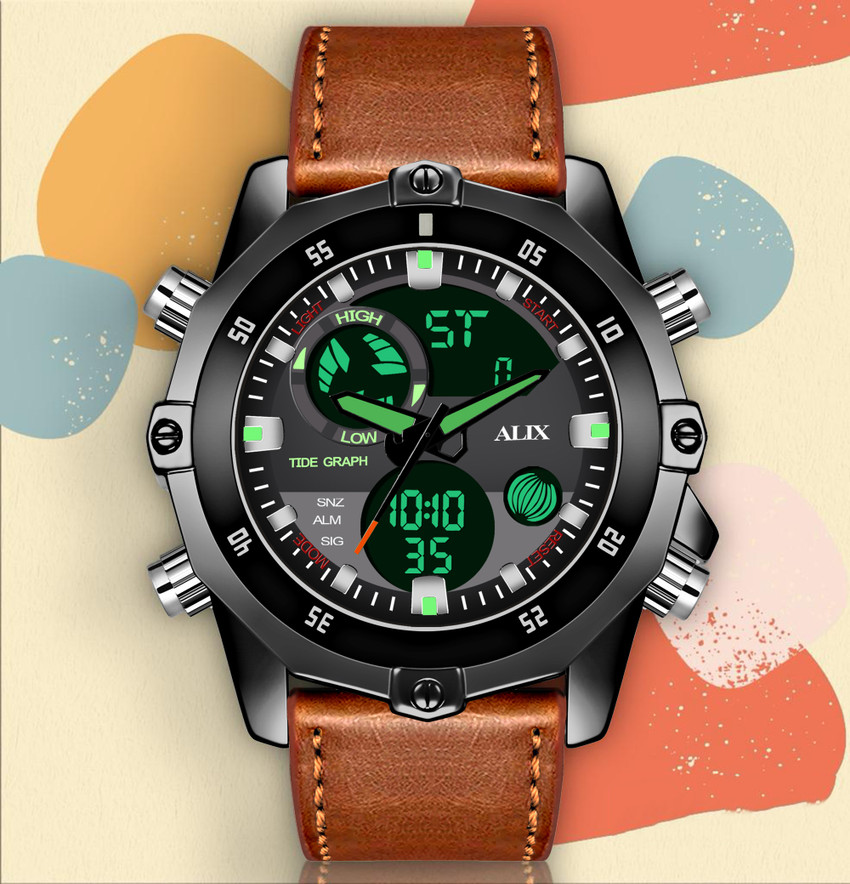 Digital watch with leather band best sale