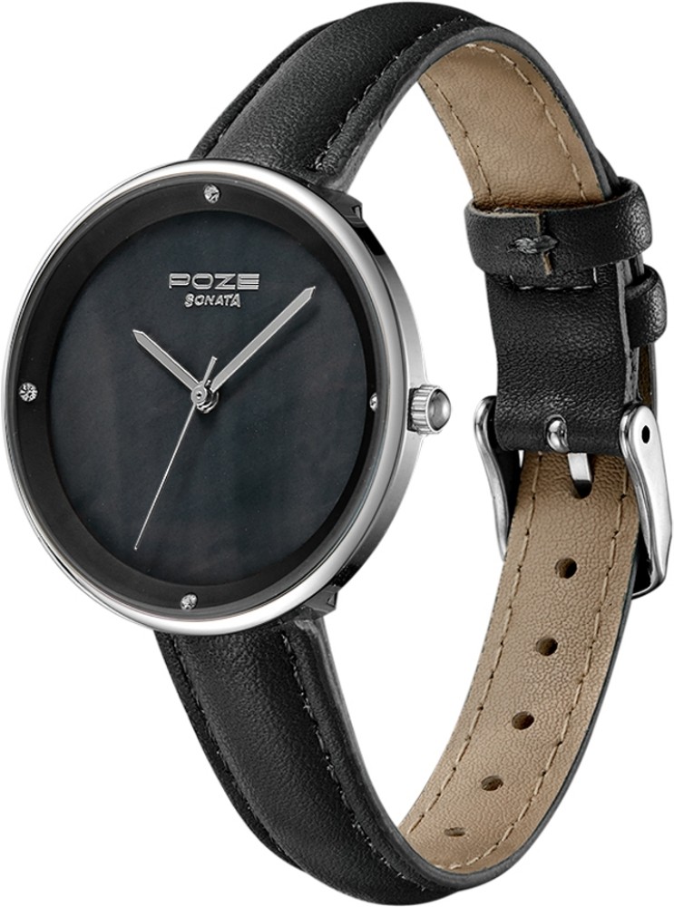 Sonata black best sale strap watch