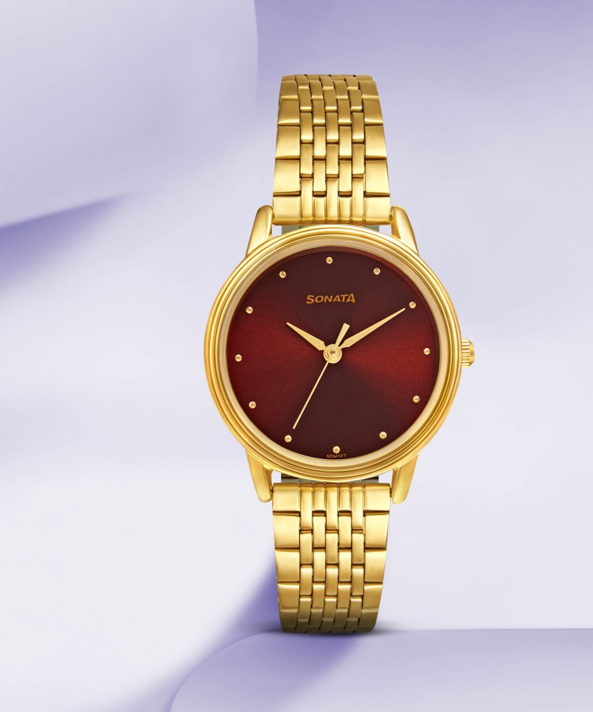 Sonata ladies watch golden on sale colour