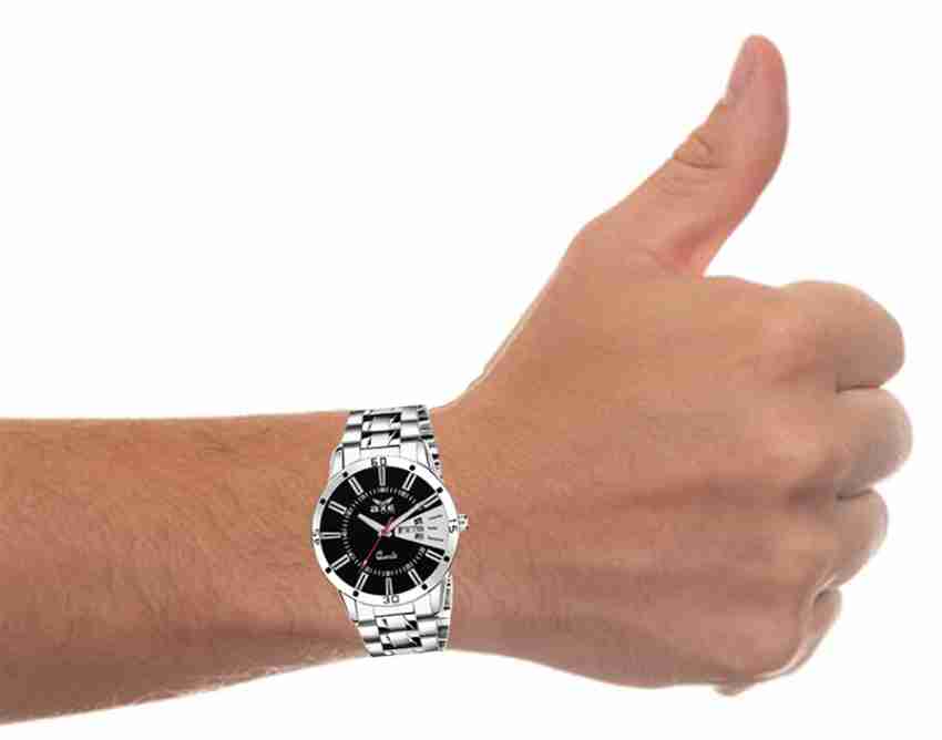 AXE Style Black Mens Watch & Steel Chain Day & Date Branded Wrist