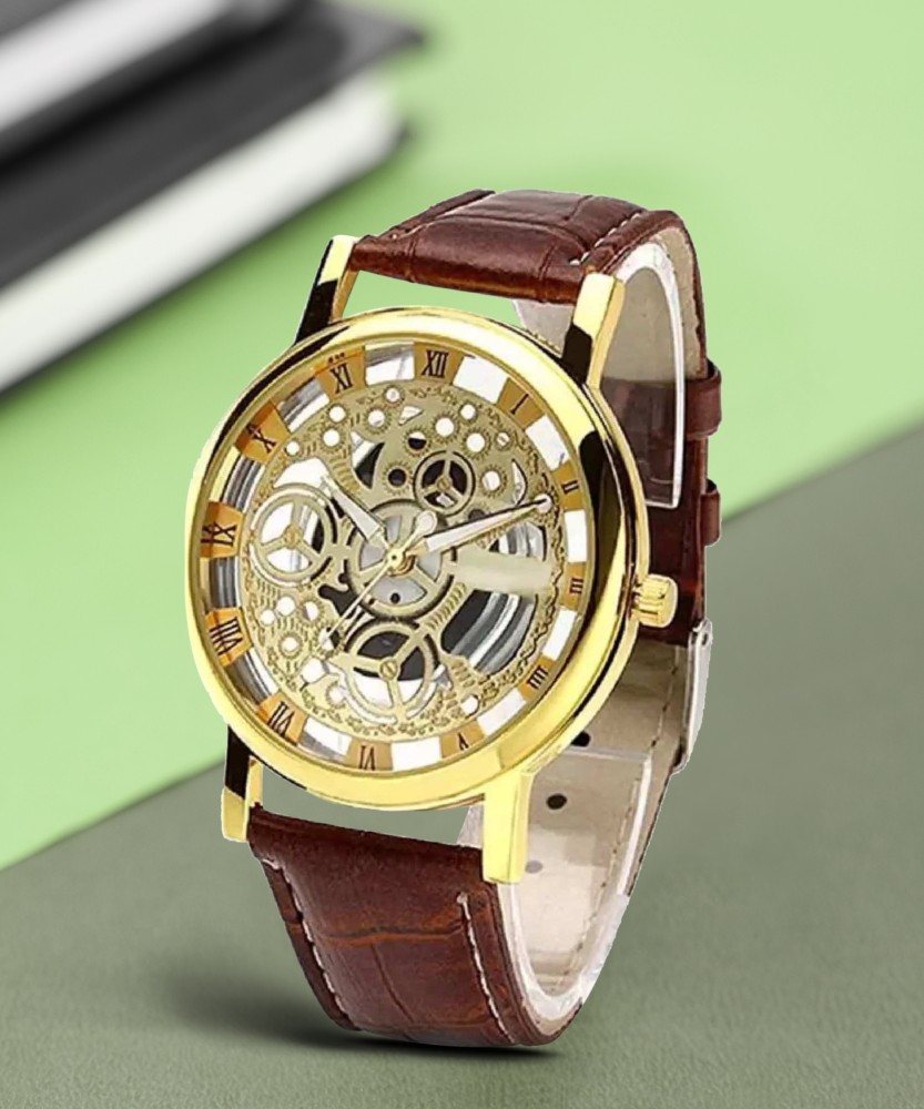 Joliya Wrist Watch Analog Open Gold Daile Brown Belt Wrist Watch For Man open Gold Analog Watch For Men Women Buy Joliya Wrist Watch Analog Open Gold Daile Brown