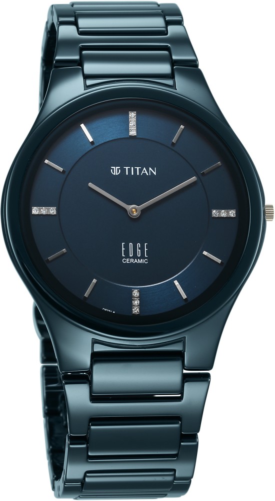 Titan Edge Ceramic Quartz in Atlantic Blue Dial with Diamonds Analog Watch For Men Buy Titan Edge Ceramic Quartz in Atlantic Blue Dial with Diamonds Analog Watch For Men