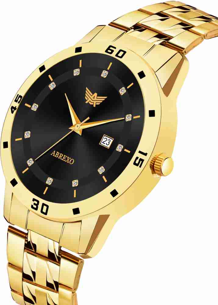 ABREXO Date Time Display Analog watch Classy Trendy Gold Plated BK Dial Date Display Series Analog Watch For Men Buy ABREXO Date Time Display Analog watch Classy Trendy