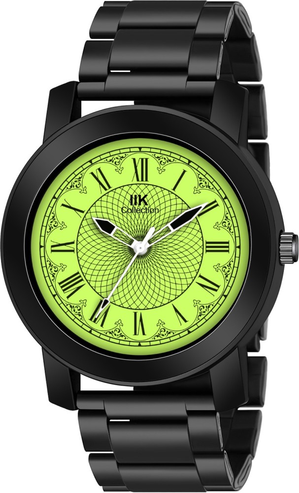 IIK Collection IIK-929M Green Round Artistic Dial with Black Stainless Steel  Metallic Bracelet Chain Analog Watch - For Men - Buy IIK Collection IIK-929M  Green Round Artistic Dial with Black Stainless Steel