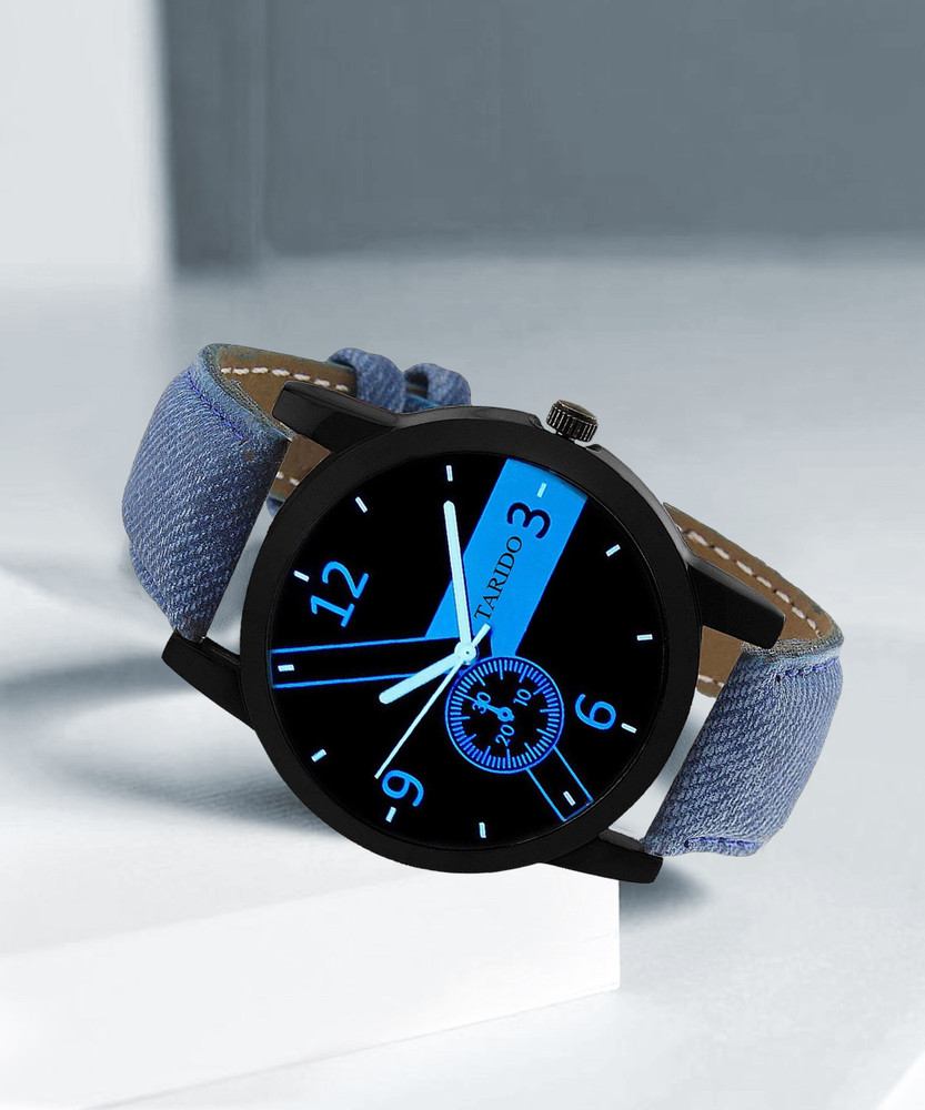 TARIDO Black New Exclusive Black dial blue jeans with leather