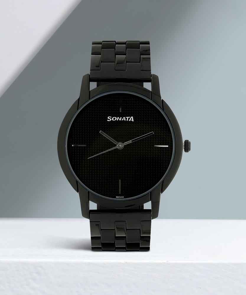 Sonata black analog watch best sale
