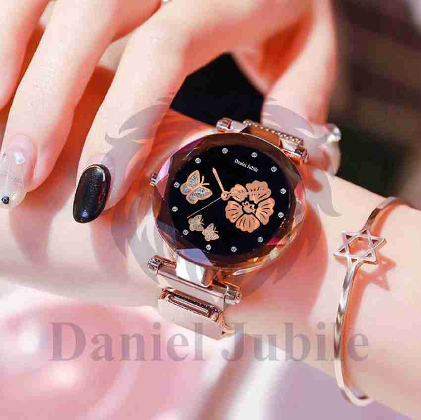 Daniel Jubile Movable Round Fancy Gold Magnetic strap Flower Studded magnet chain Gift Watch for Women Analog Watch For Girls Buy Daniel Jubile Movable Round Fancy Gold Magnetic strap Flower