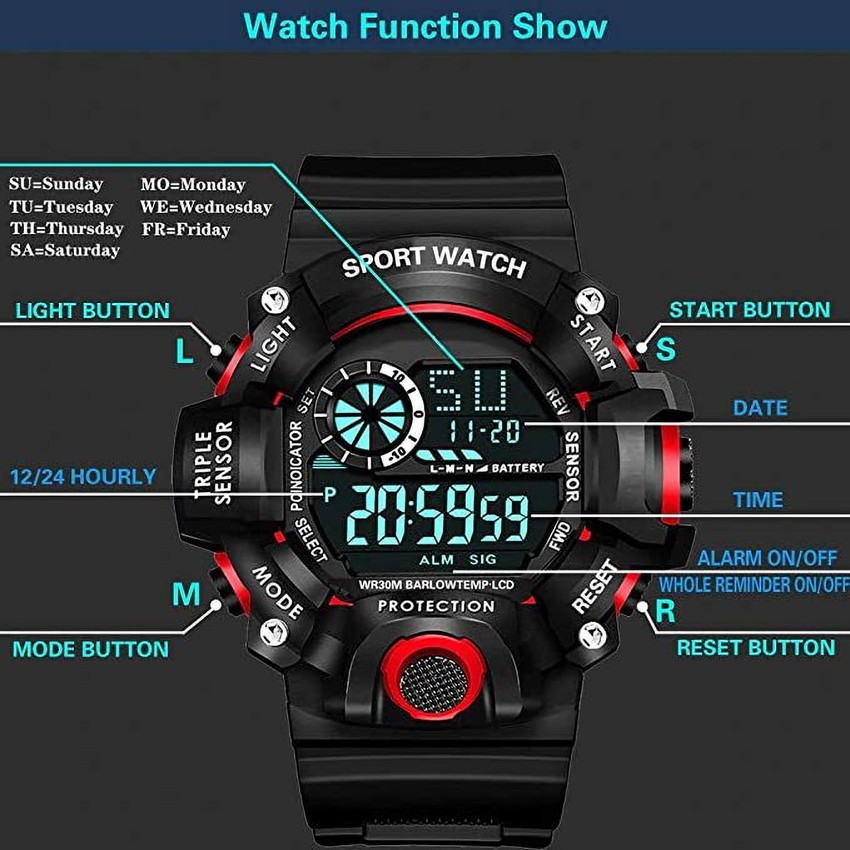 HISTORY Digital Sports Watch. Multifunctional With 7 Color s