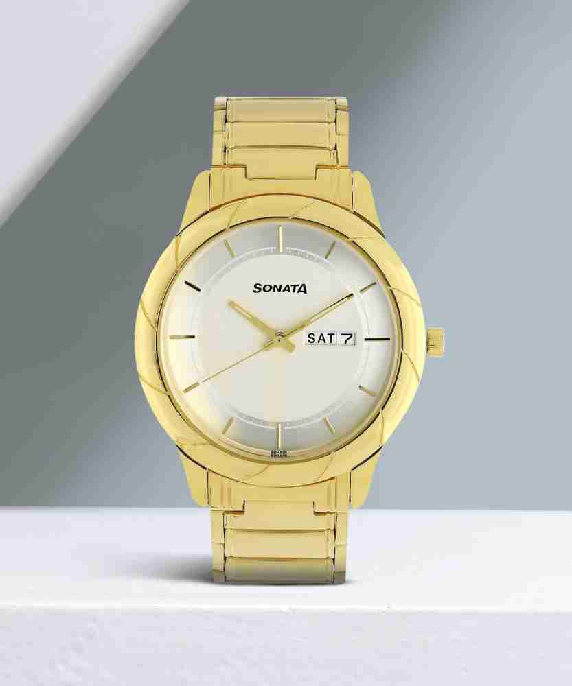 Sonata watch price golden on sale colour