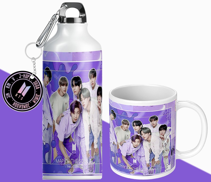 NH10 DESIGNS BTS Sipper Water Bottle Cup Keychain Combo Set For