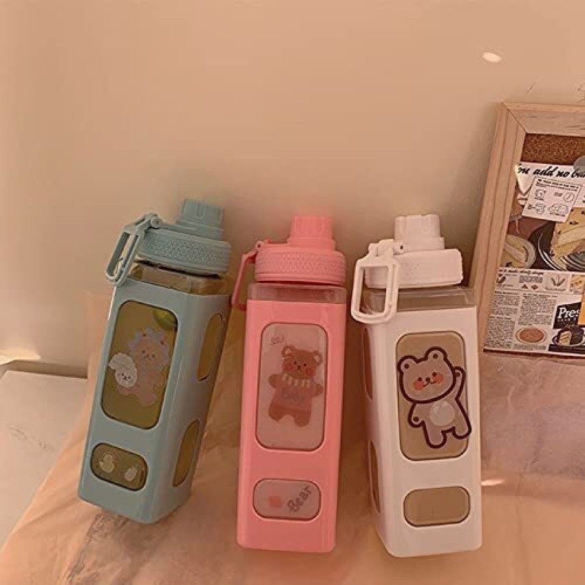 Kawaii Bear White Pink Rectangle Plastic Bottle With 3D Sticker