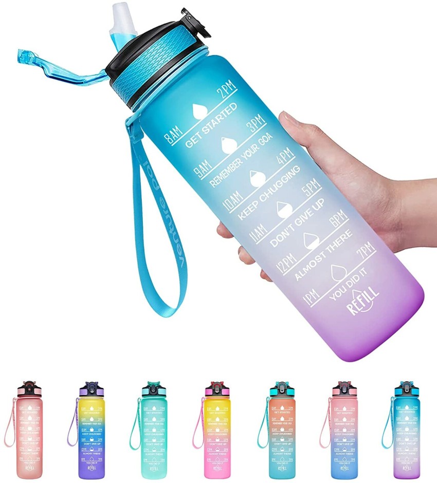 1 L Water Bottle with Motivational Time Marker & Straw, BPA Free