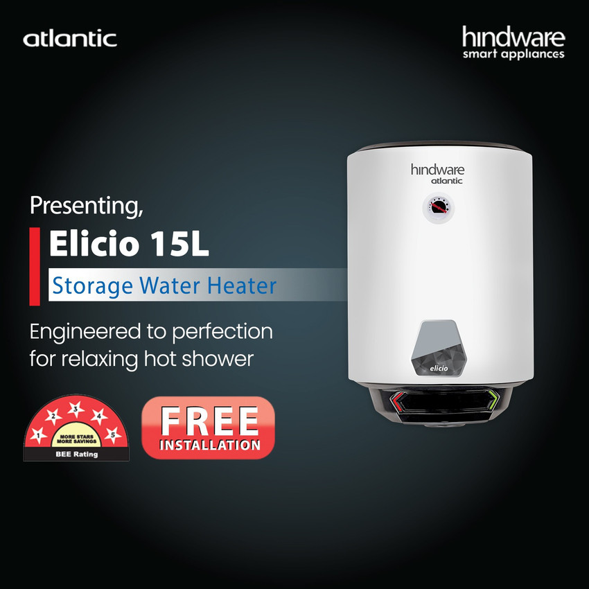 Hindware Atlantic 15 L Storage Water Geyser (Elicio, White) Price in India  - Buy Hindware Atlantic 15 L Storage Water Geyser (Elicio, White) online at  Flipkart.com