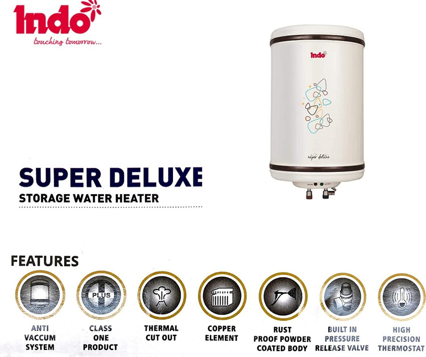 Indo 10 L Storage Water Geyser (Super Deluxe, Ivory) Price in India - Buy  Indo 10 L Storage Water Geyser (Super Deluxe, Ivory) online at Flipkart.com